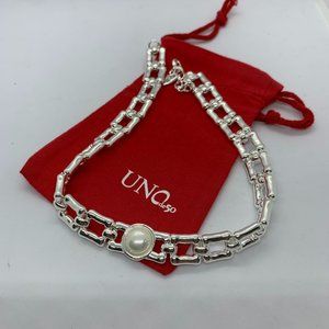 UNO de 50 Necklace Linda NECKLACE squared links and a central white pearl Silver